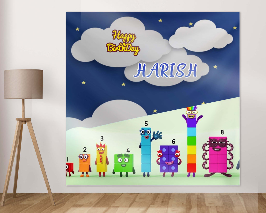 Number Blocks Theme Personalized Square Backdrop