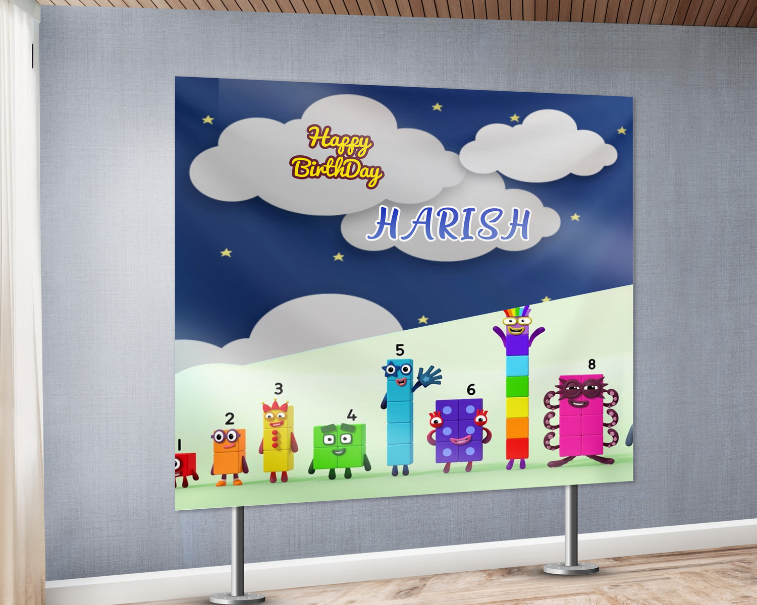 Number Blocks Theme Personalized Square Backdrop | Party supplies ...