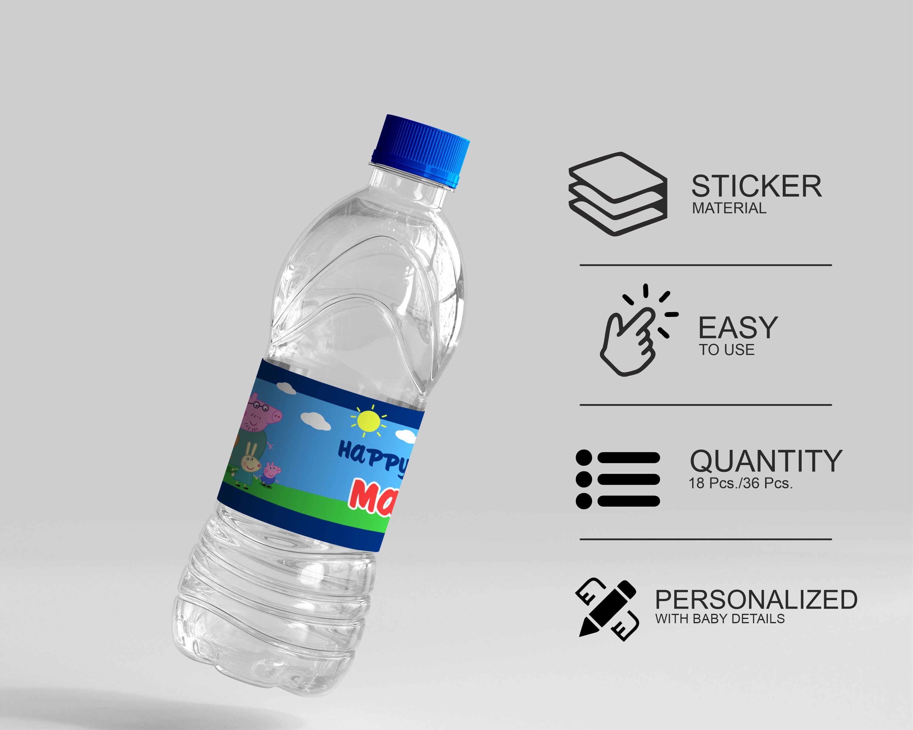 Peppa Pig Theme Customized Water Bottle Sticker