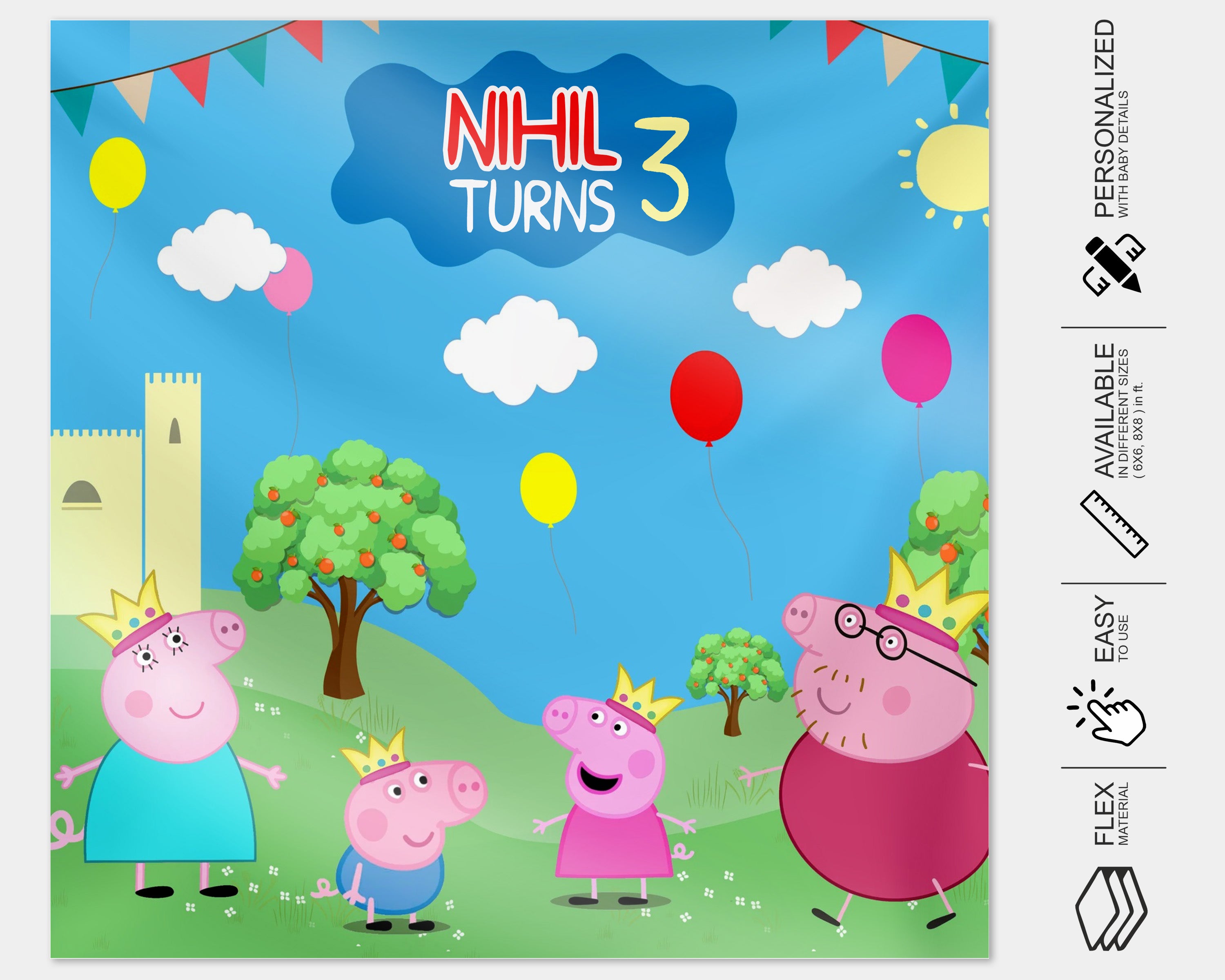 Peppa Pig Theme Customized Square Backdrop