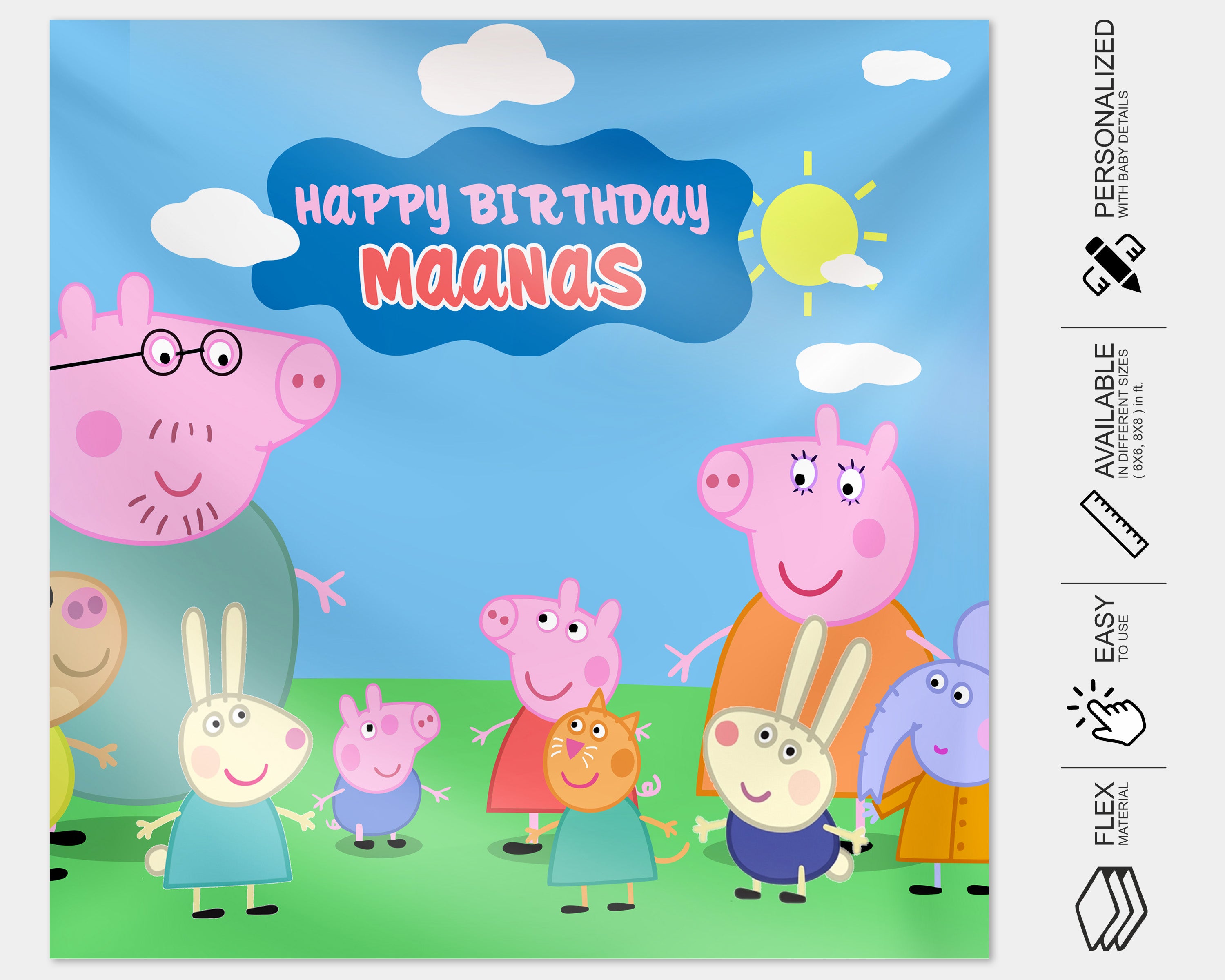 PSI Peppa Pig Theme Personalized Square Backdrop