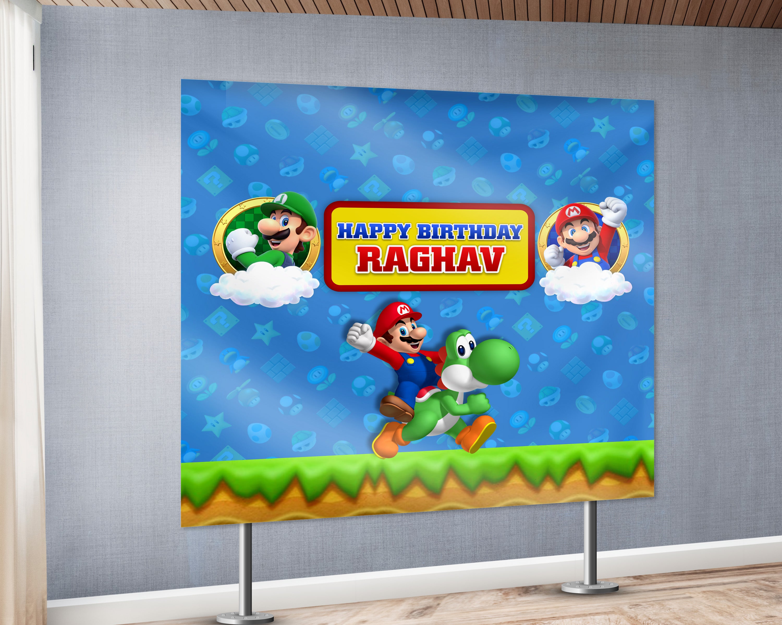 Super Mario Theme Customized Square Backdrop | Customized birthda ...