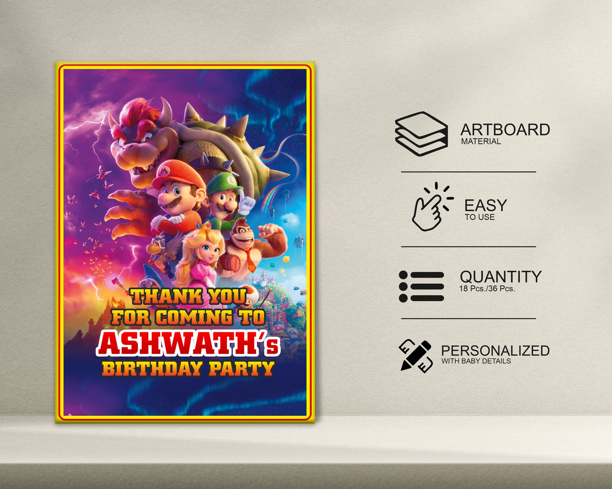 Super Mario Theme Thank You Card | Birthday party decoration – Party ...