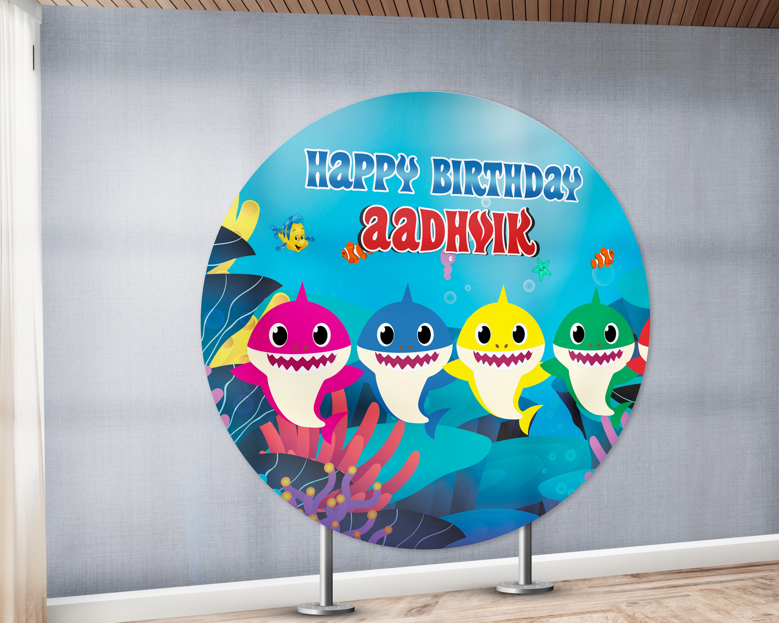 Shark Personalized Round Backdrop