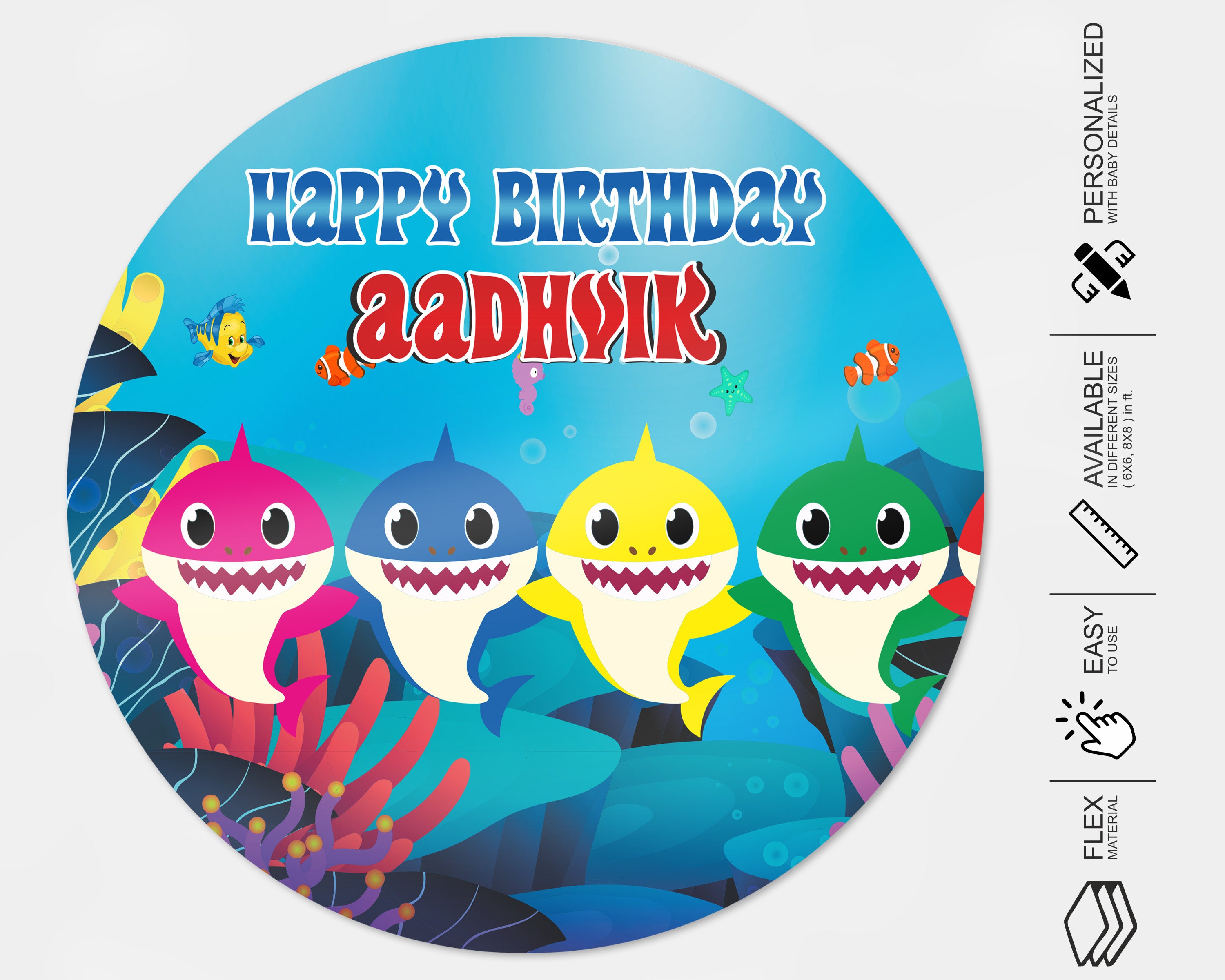 Shark Personalized Round Backdrop