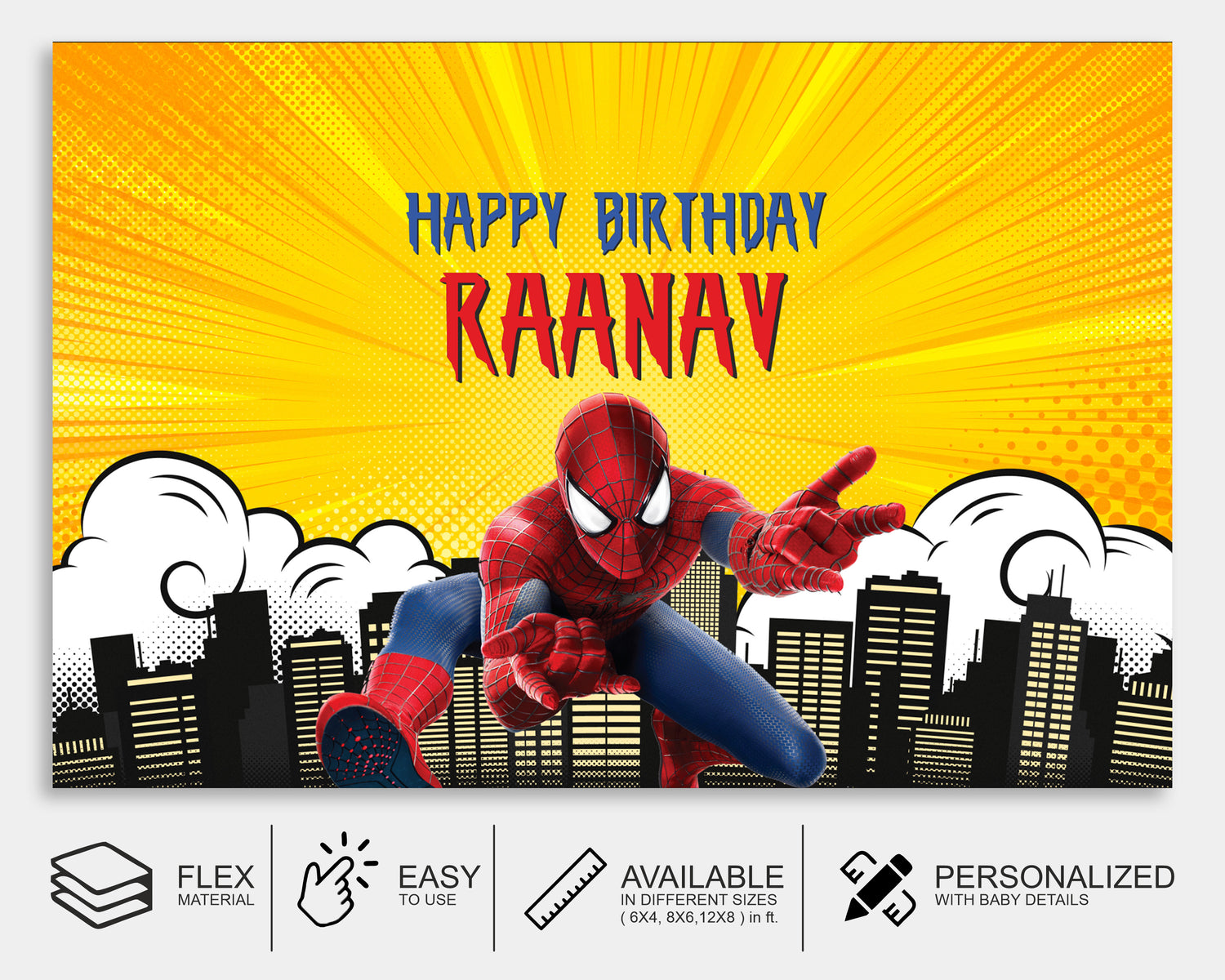 Spiderman Customized  Theme Backdrop - image 3 of 4 | Party Supplies India