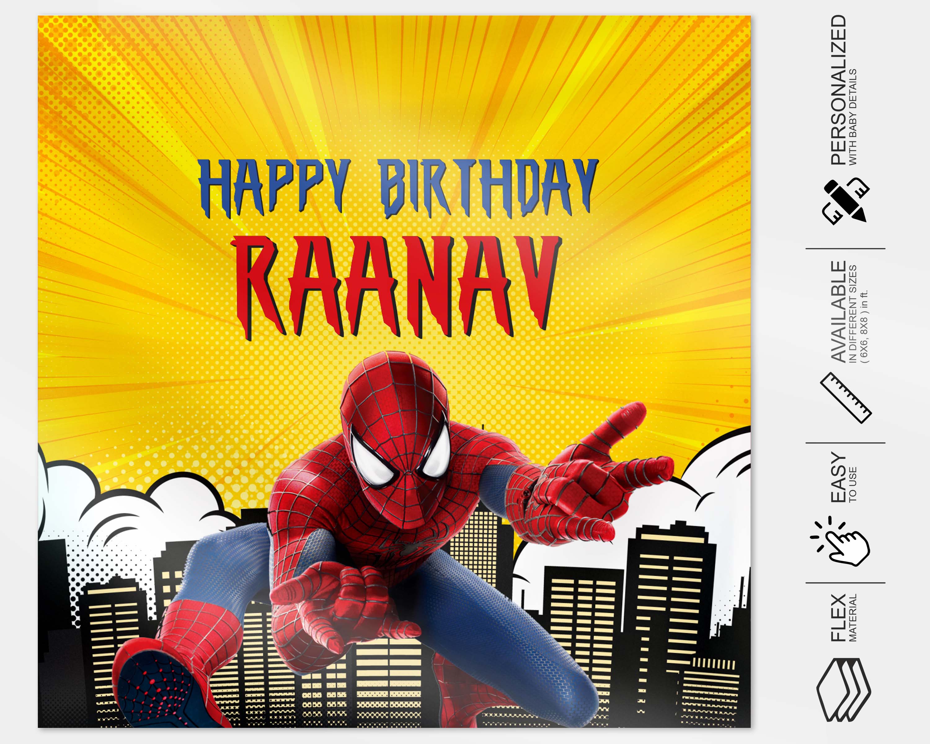 Spiderman Theme  Customized Square  Backdrop - image 4 of 4 | Party Supplies India