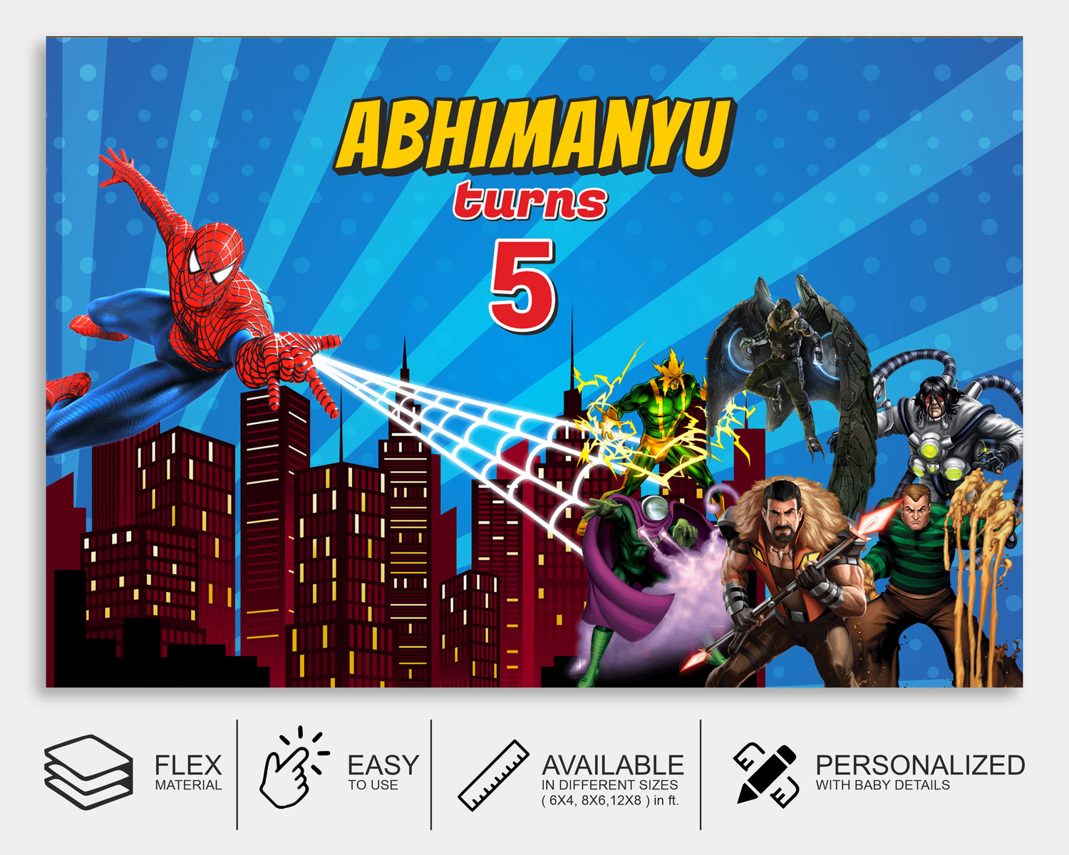 Spiderman Personalized Theme Backdrop - image 3 of 4 | Party Supplies India