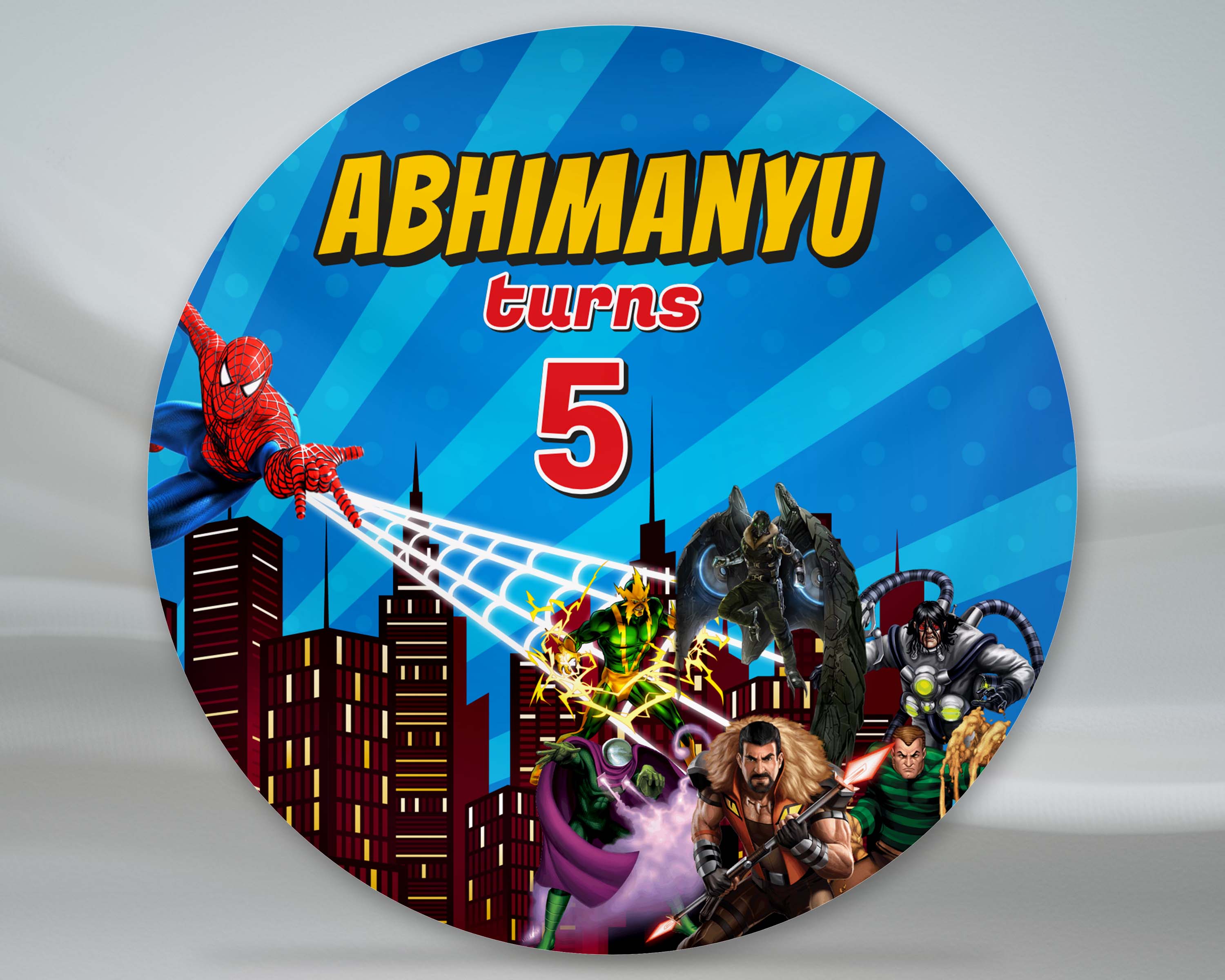 Spiderman Theme Round Personalized  Backdrop - image 1 of 5 | Party Supplies India