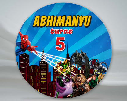 Spiderman Theme Round Personalized  Backdrop - image 1 of 5 | Party Supplies India