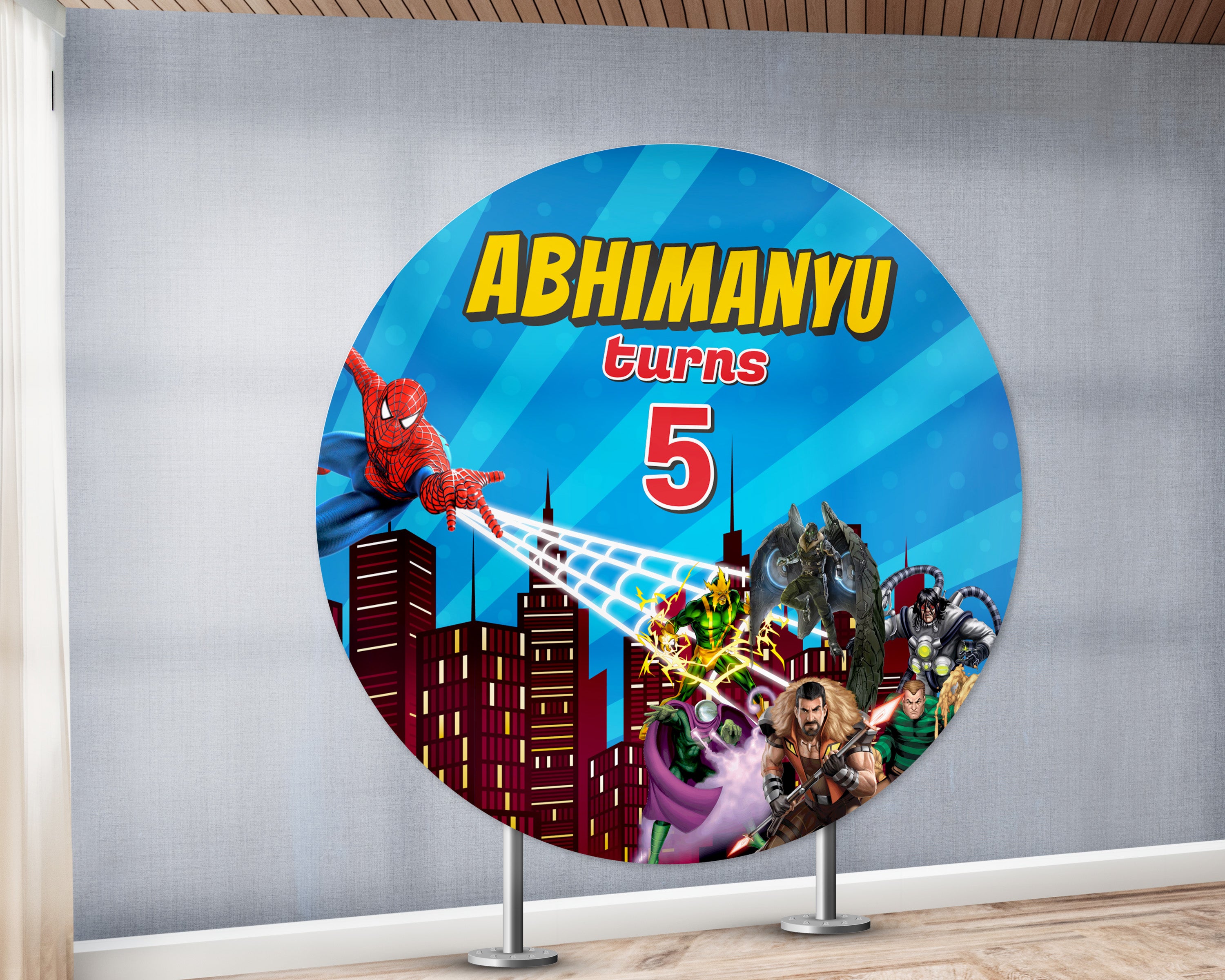 Spiderman Theme Round Personalized  Backdrop - image 3 of 5 | Party Supplies India