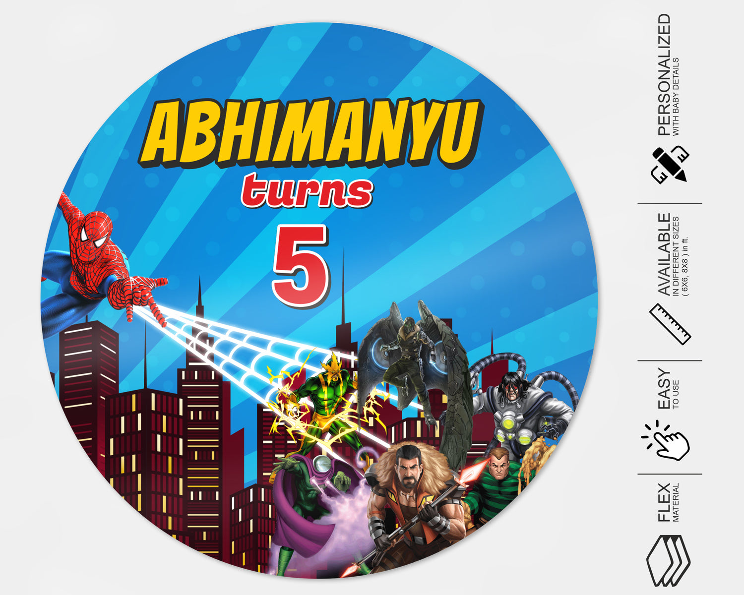 Spiderman Theme Round Personalized  Backdrop - image 4 of 5 | Party Supplies India