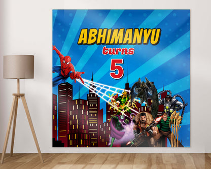 Spiderman Theme  Personalized Square  Backdrop - image 2 of 4 | Party Supplies India