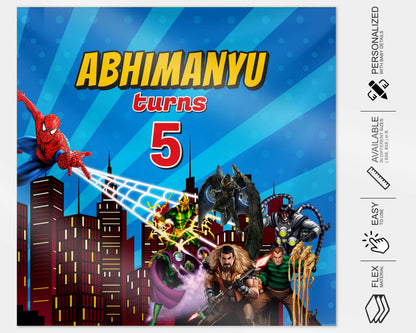 Spiderman Theme  Personalized Square  Backdrop - image 4 of 4 | Party Supplies India