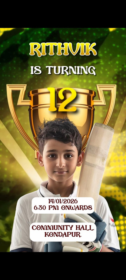 Cricket  Theme E-Video Invite
