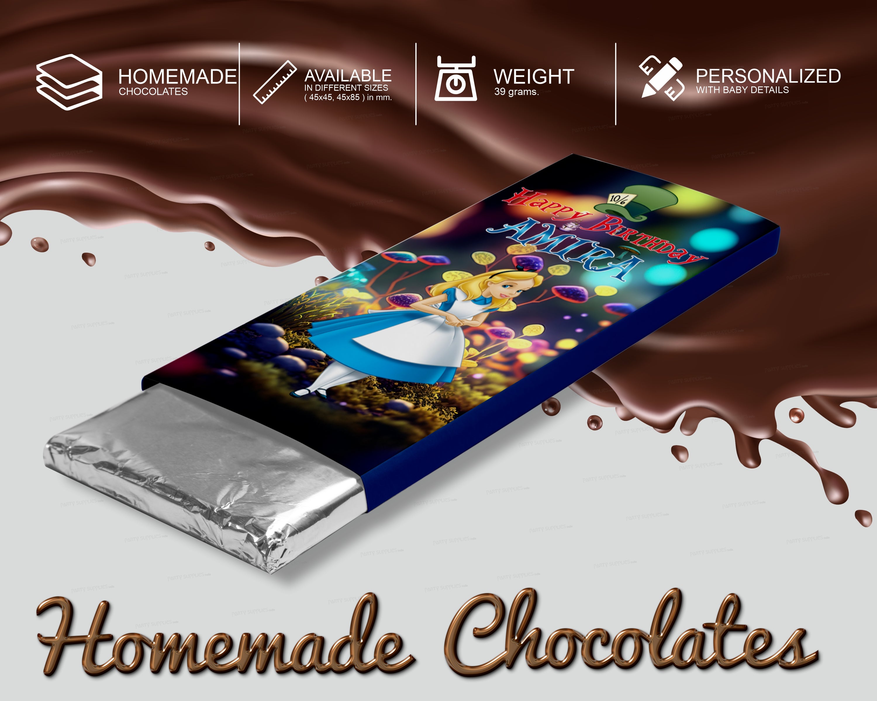 Alice In Wonderland Theme Home Made Chocolate Return Gifts