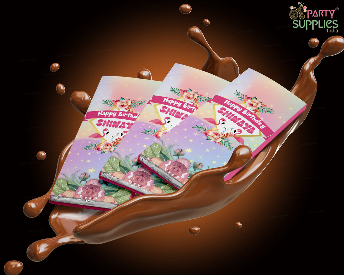 Flamingo Theme Home Made Chocolate Return Gifts