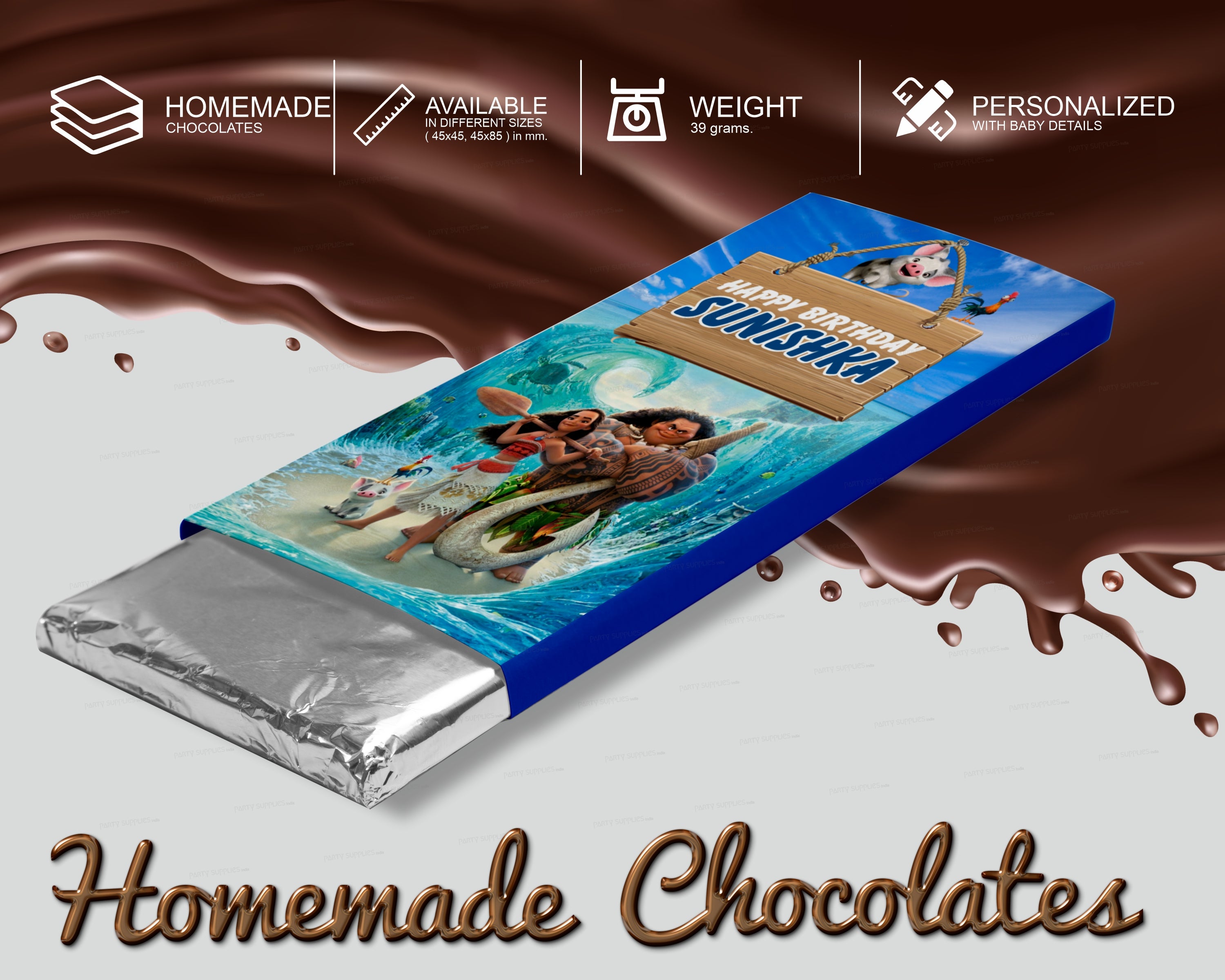 Moana Theme Home Made Chocolate Return Gifts