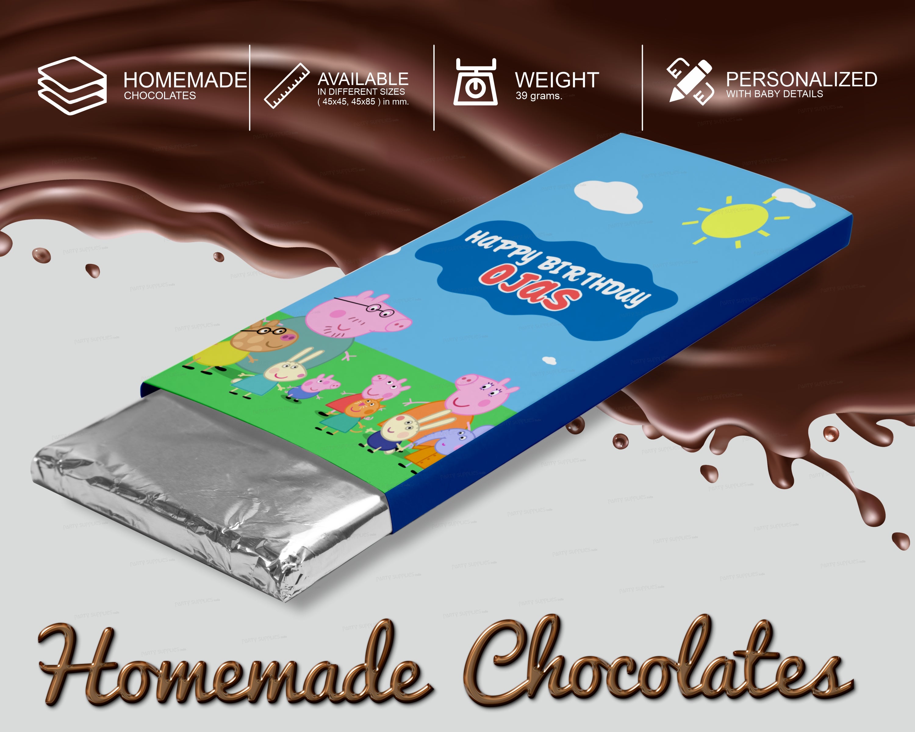 Peppa Pig Theme Home Made Chocolate Return Gifts