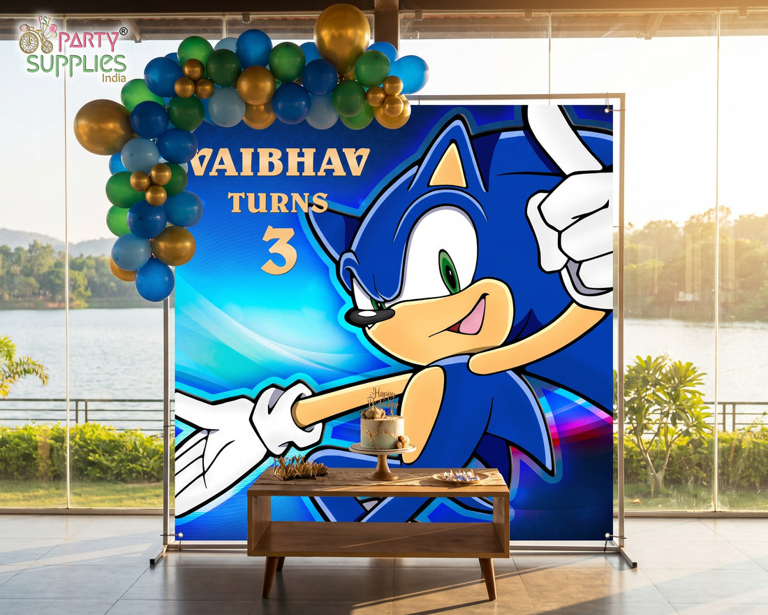 Sonic the Hedgehog Theme Classic Square Backdrop at a kids birthday party | Party Supplies India