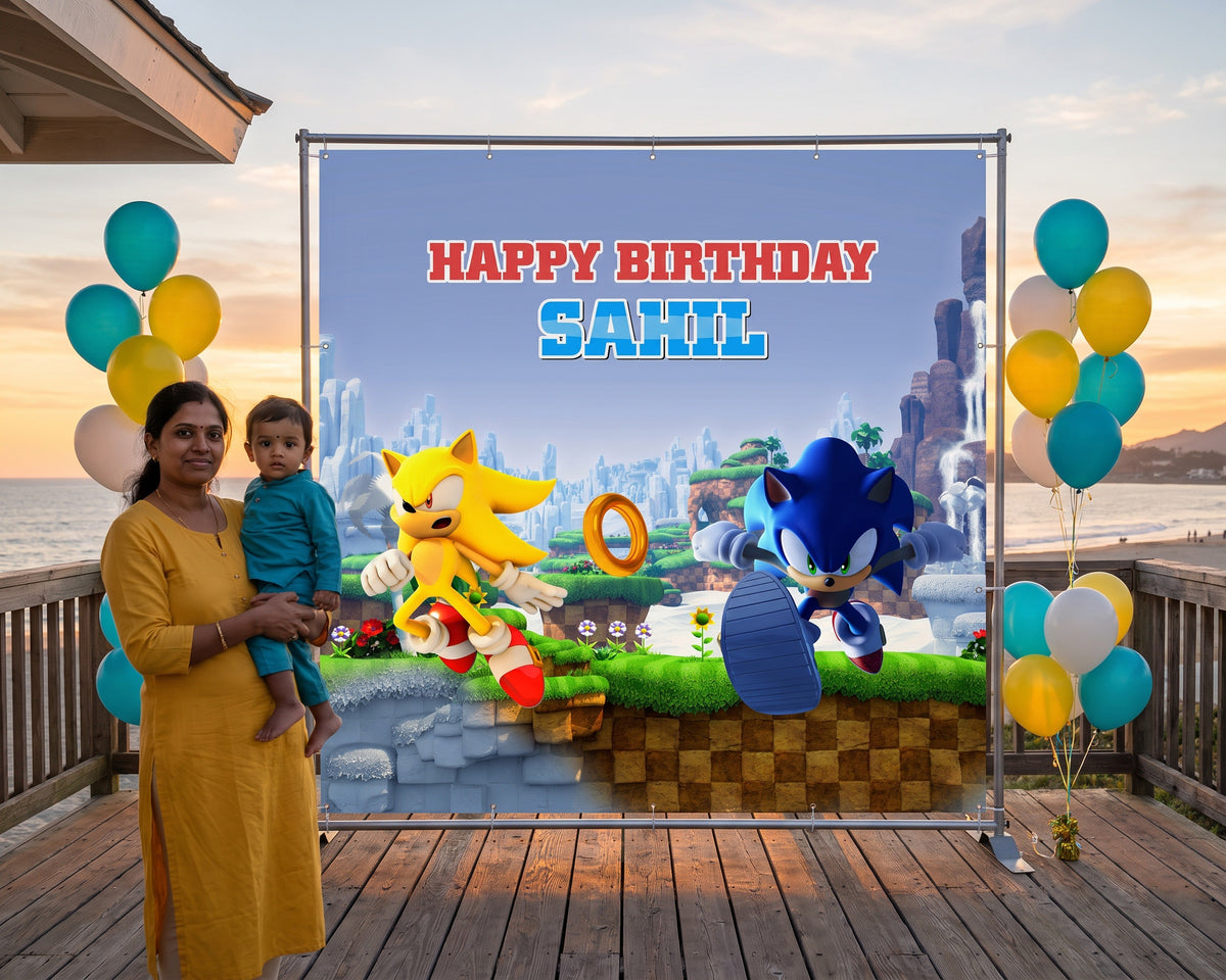 Sonic the Hedgehog Theme Standard Square Backdrop - party photo | Party Supplies India