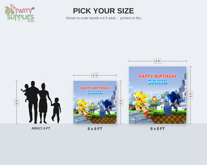 Sonic the Hedgehog Theme Standard Square Backdrop - size chart | Party Supplies India