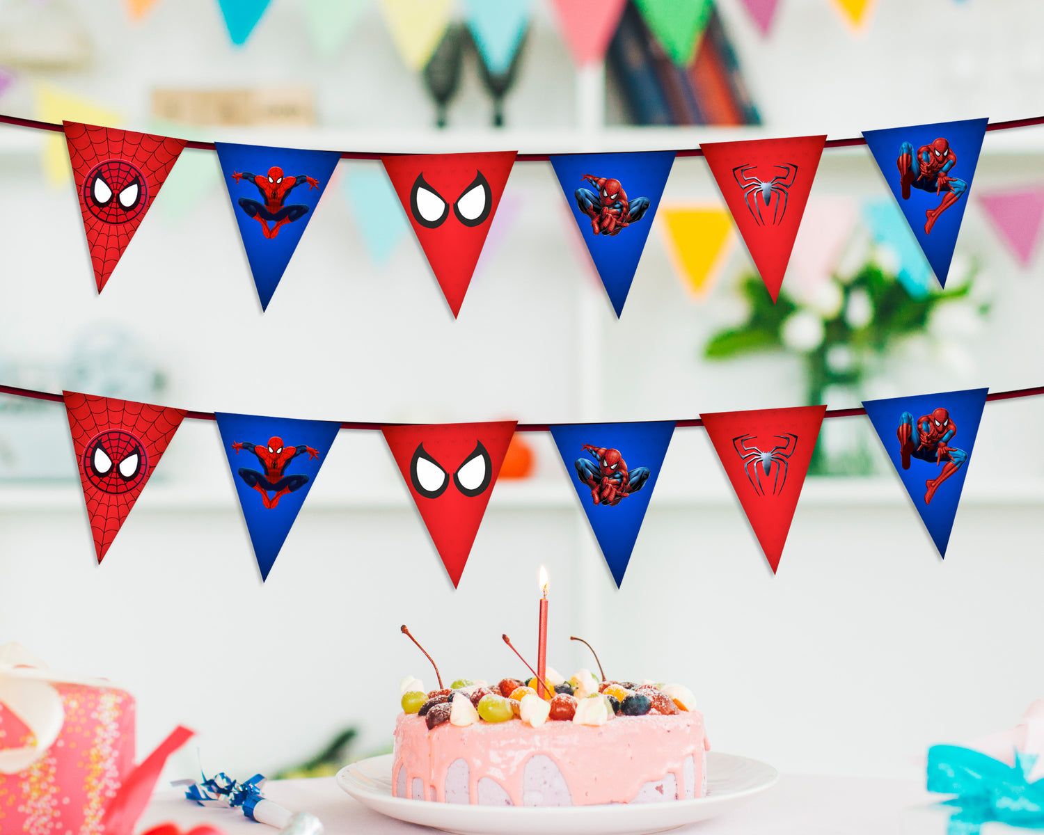 Spiderman Theme Flag Bunting - image 1 of 3 | Party Supplies India