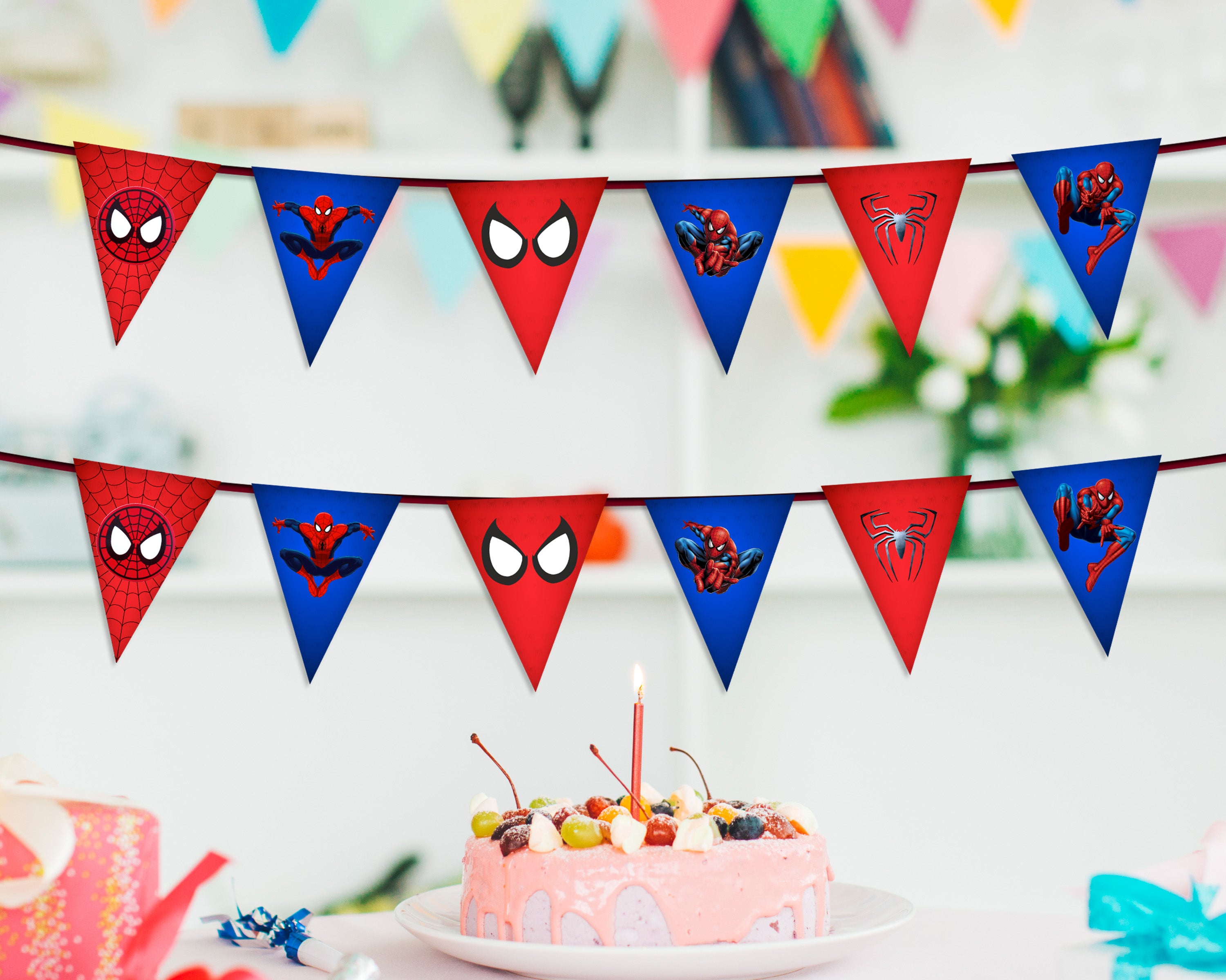 Spiderman Theme Flag Bunting - image 1 of 3 | Party Supplies India