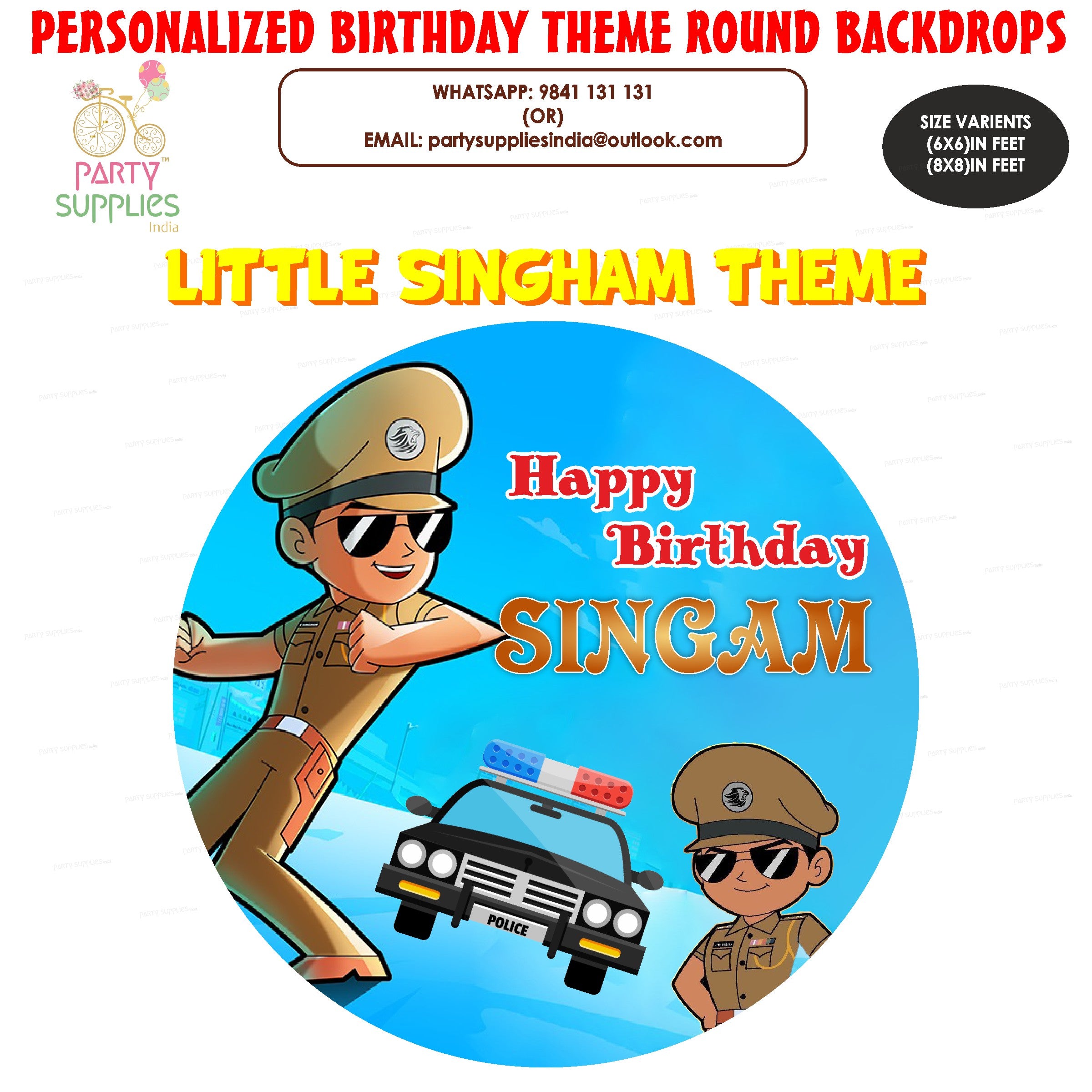 Little Singham Theme Customized Round Backdrop - image 1 of 4 | Party Supplies India