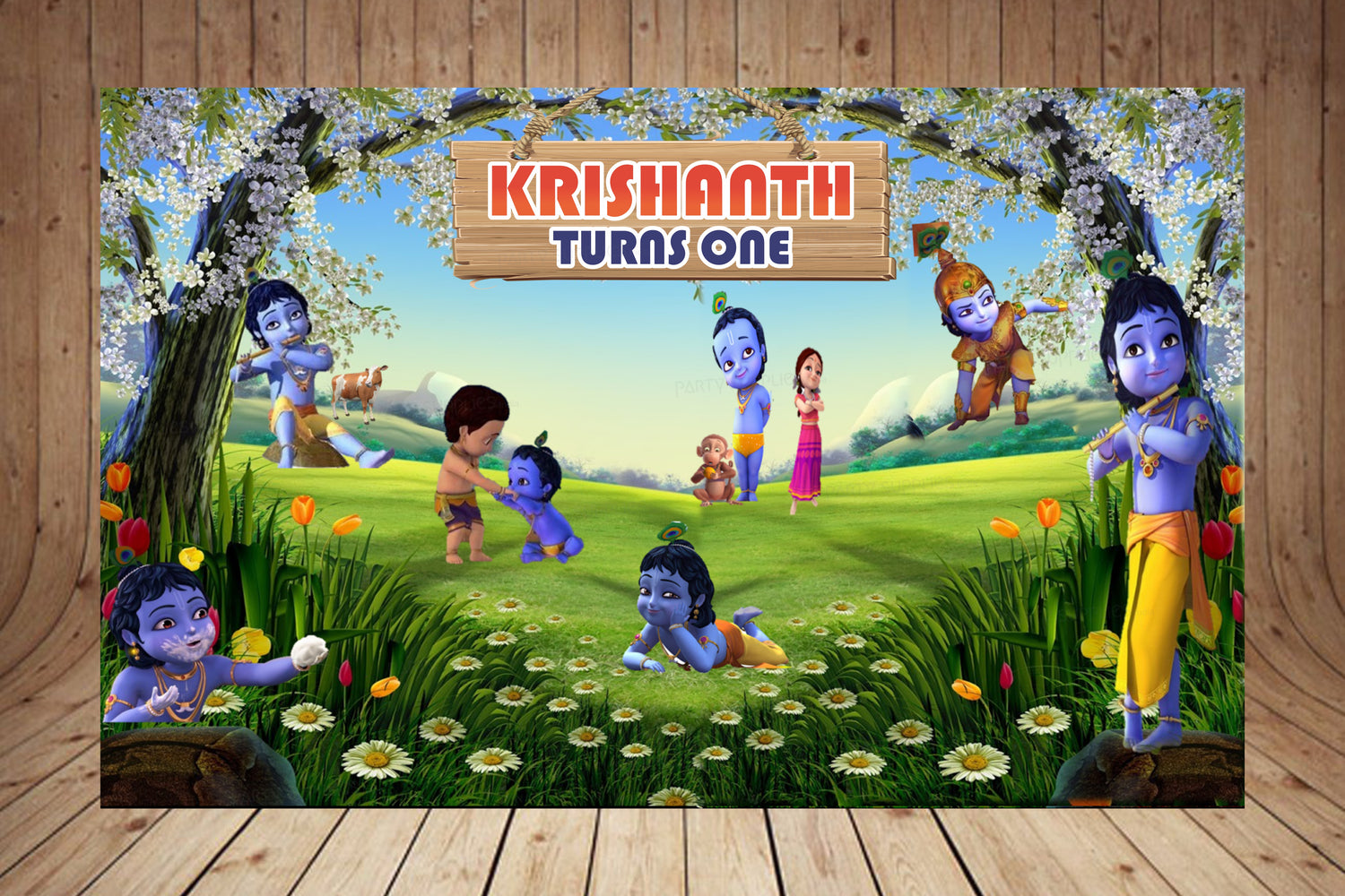 Little Krishna Grass theme backdrop
