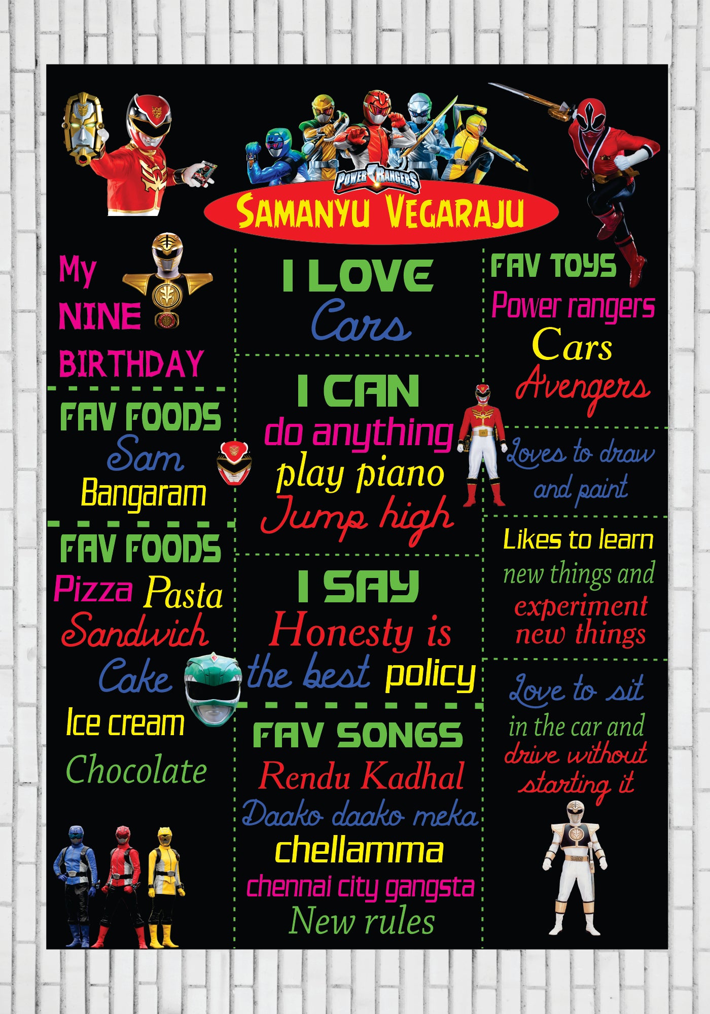 Power Rangers Theme Chalk Board