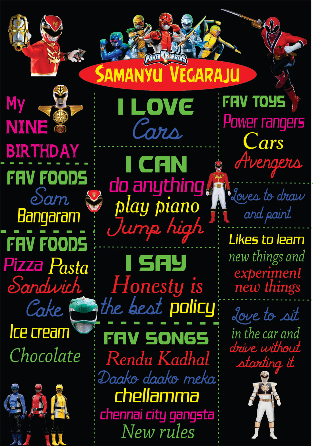 Power Rangers Theme Chalk Board