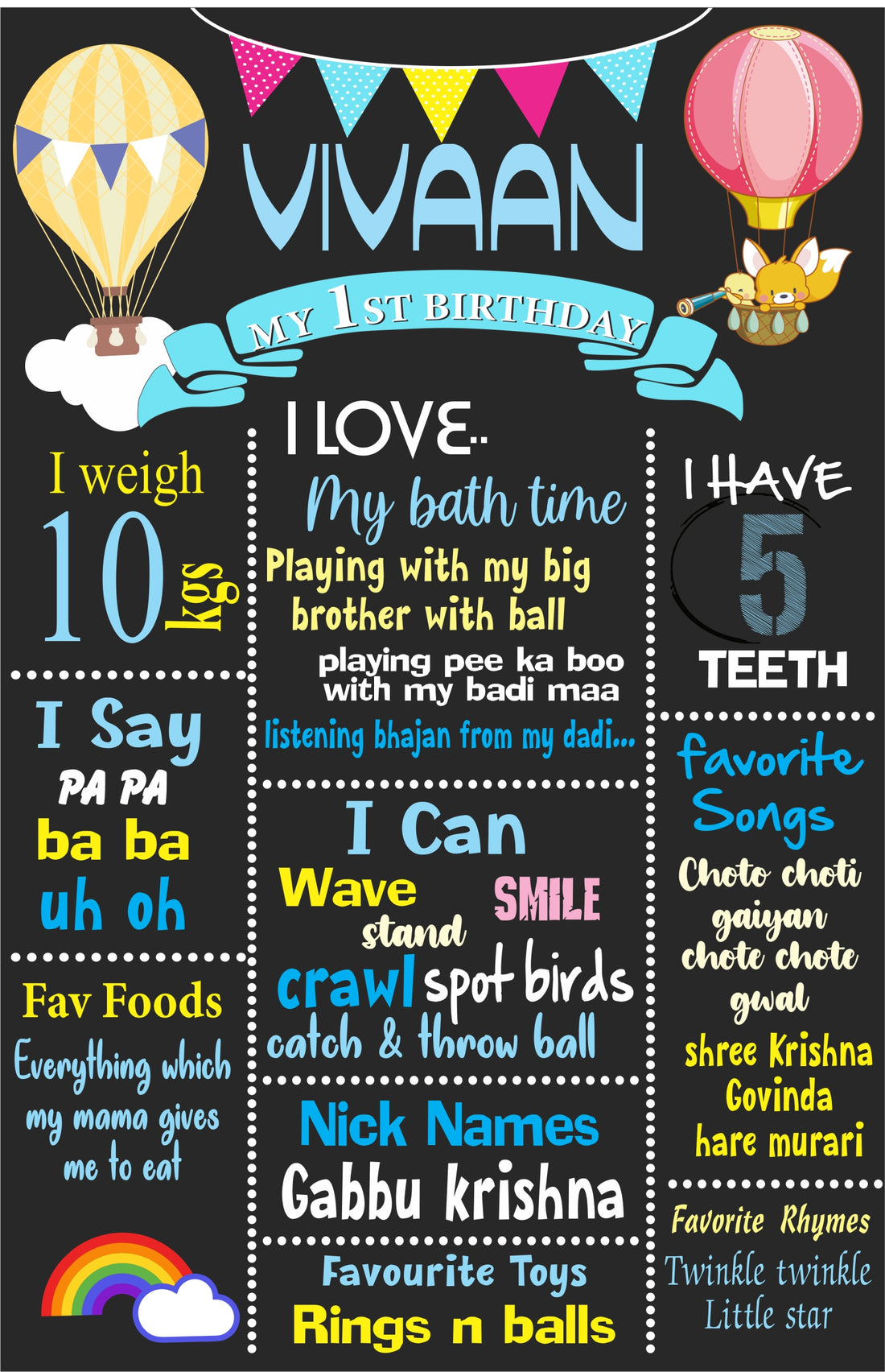 Hot Air Theme Boy Customized Chalk Board