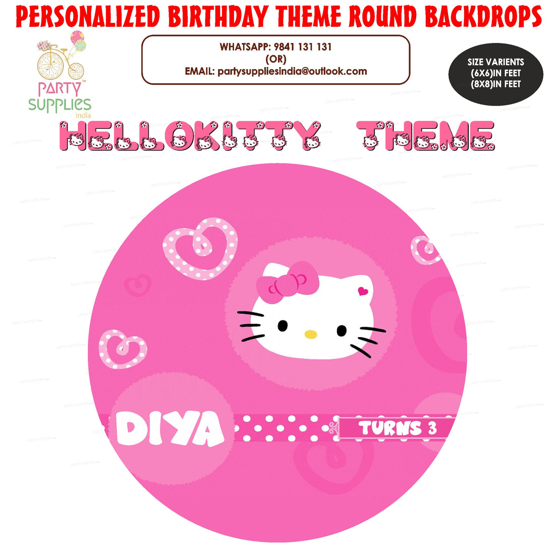 PSI Hello Kitty Theme with Baby Name Round Backdrop
