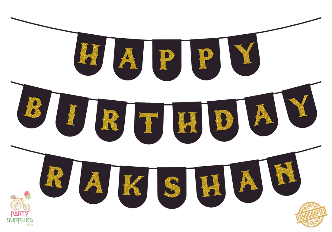 Hand Crafted Black with Gold Happy Birthday Bunting