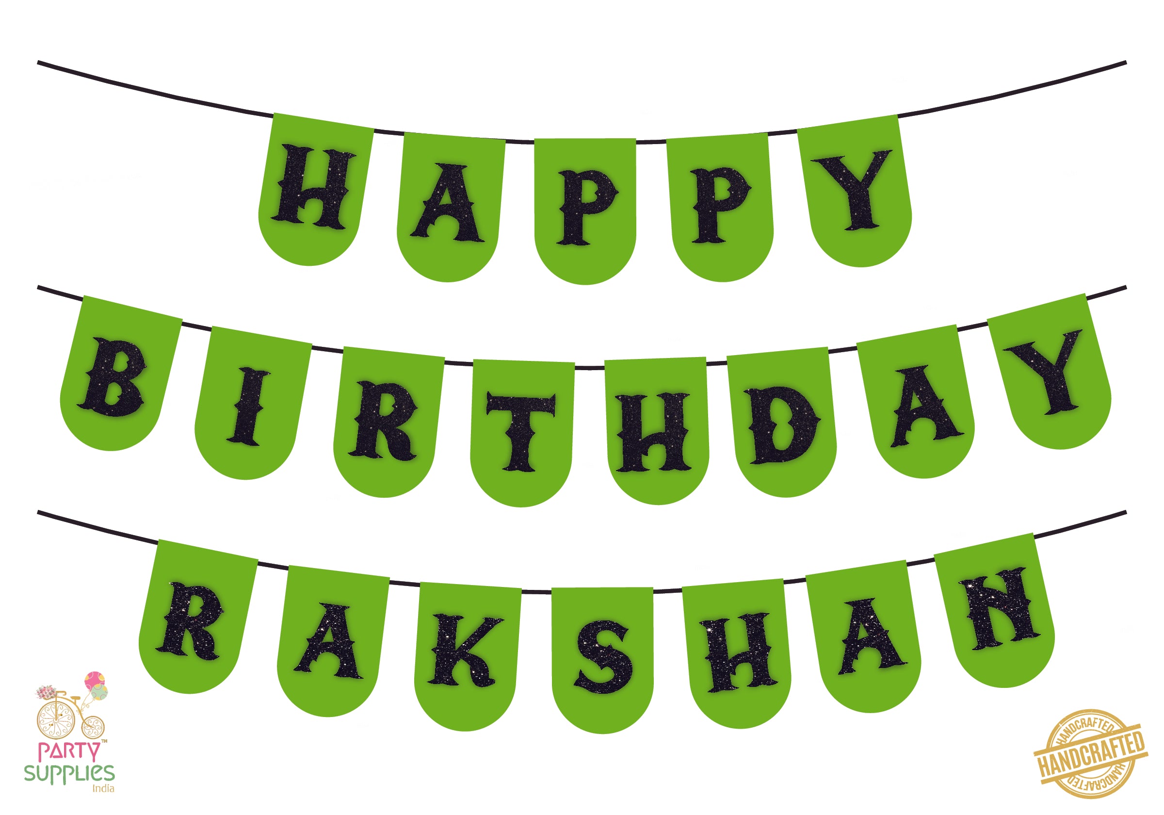 Hand Crafted Fluorescent Green with Black Happy Birthday Bunting
