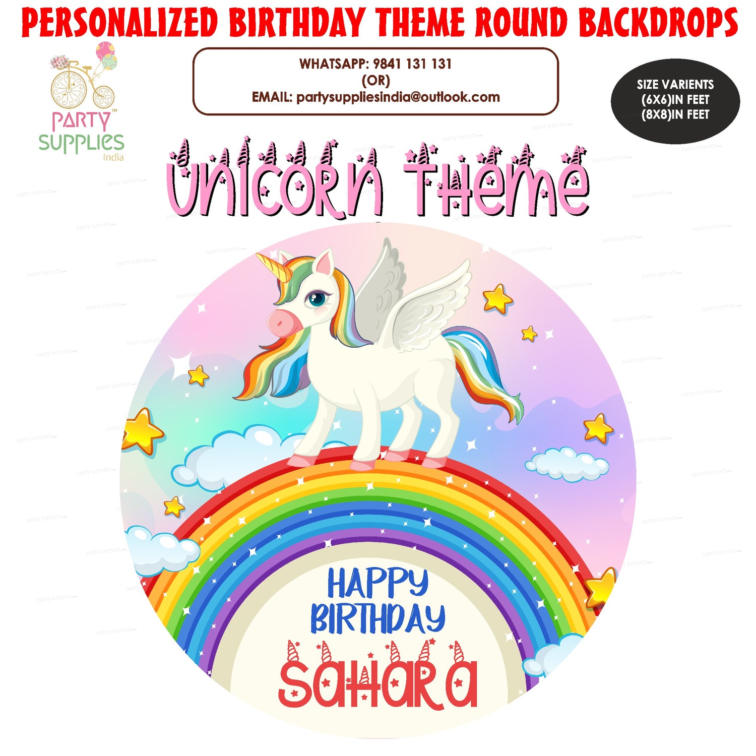 Unicorn Theme Customized Round Backdrop - image 1 of 4 | Party Supplies India