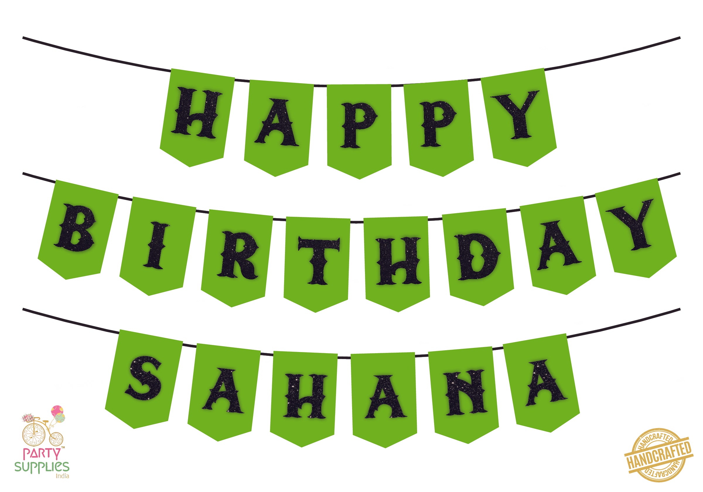 Hand Crafted Mint Green with Black Happy Birthday Bunting