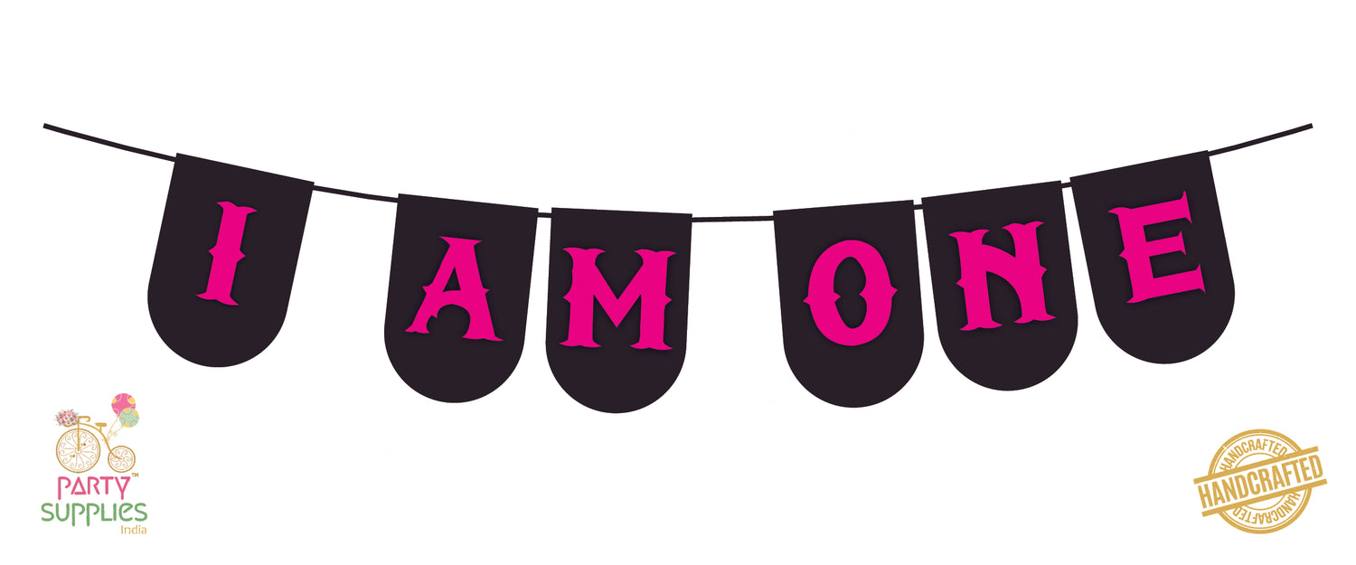 Hand Crafted Black with Pink I am one Bunting