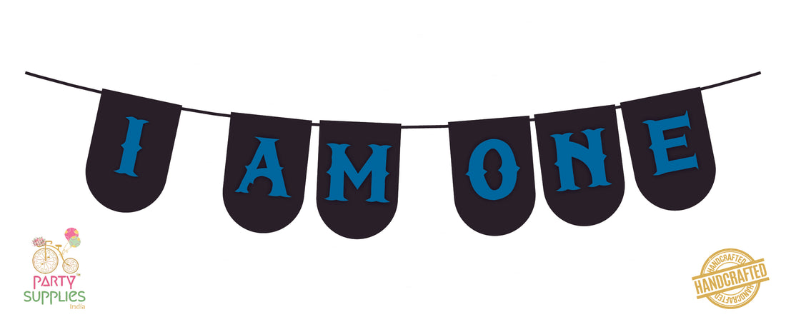 Hand Crafted Black with Sky Blue I am one Bunting