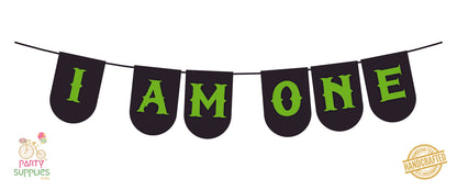 Hand Crafted Black with Green I am Bunting
