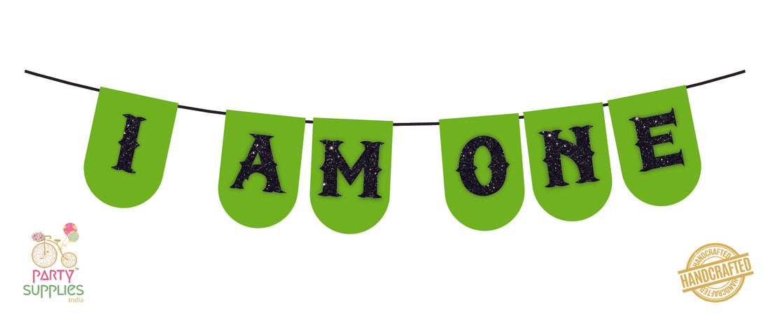 Hand Crafted Mint Green with Black I am one Bunting