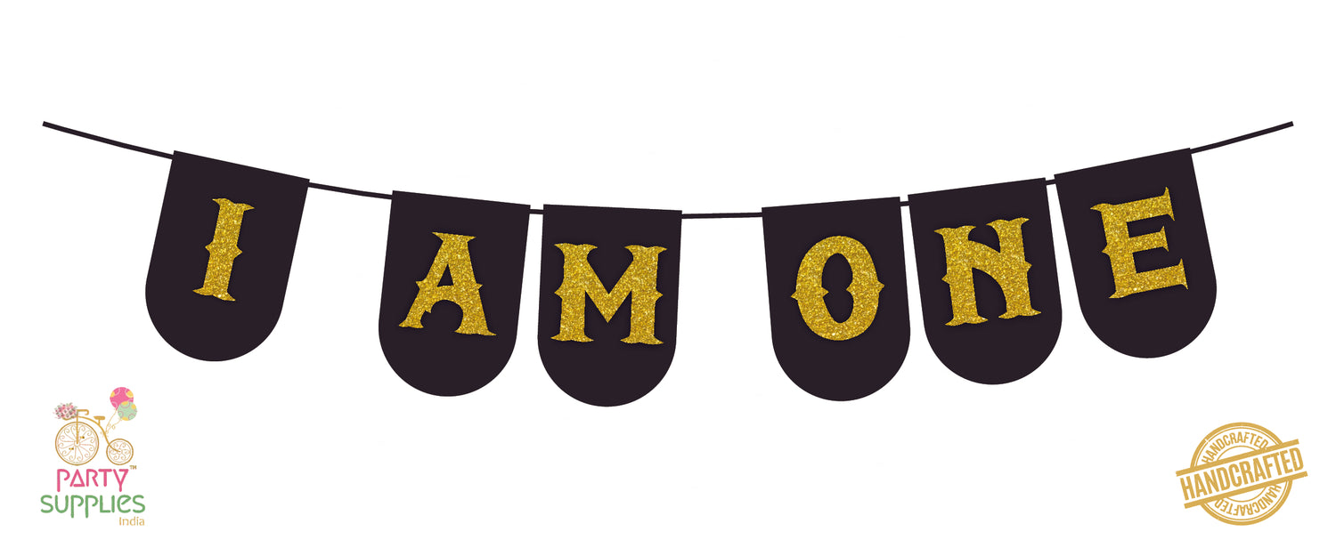 Hand Crafted Black with Gold I am one Bunting
