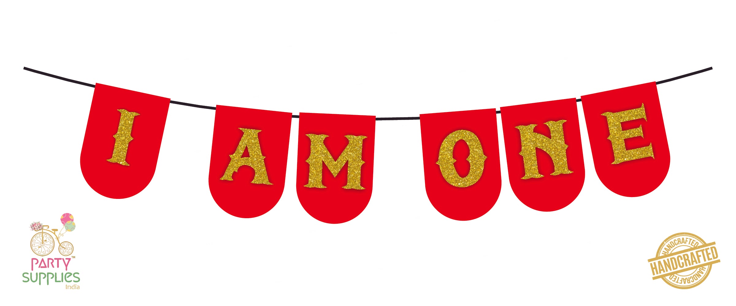 Hand Crafted Red with Gold I am one Bunting