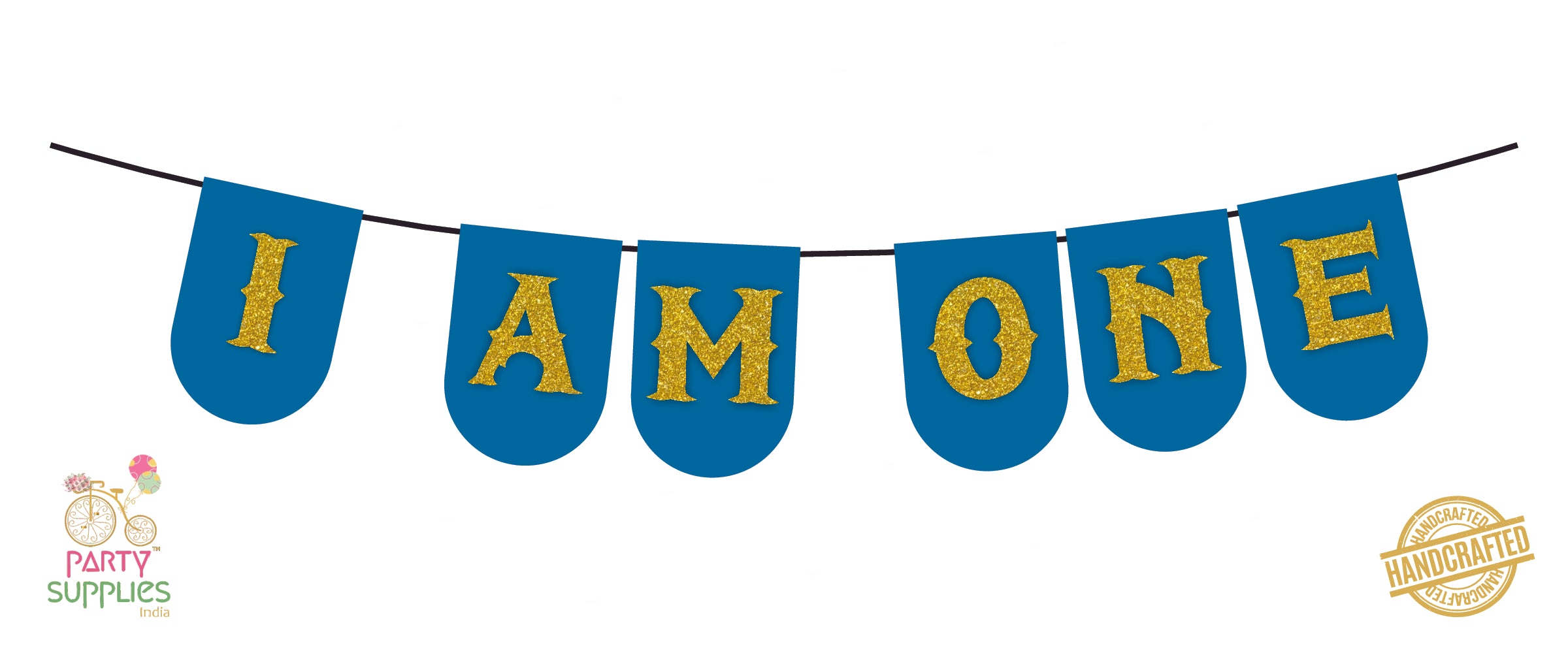 Hand Crafted Sky Blue with Gold I am one Bunting
