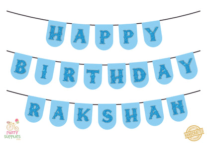 Hand Crafted Pista Blue with Black Happy Birthday Bunting