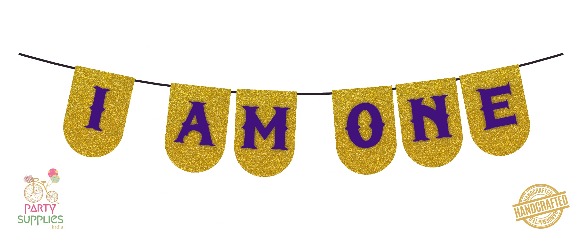 Hand Crafted Gold with Blue I am One Bunting