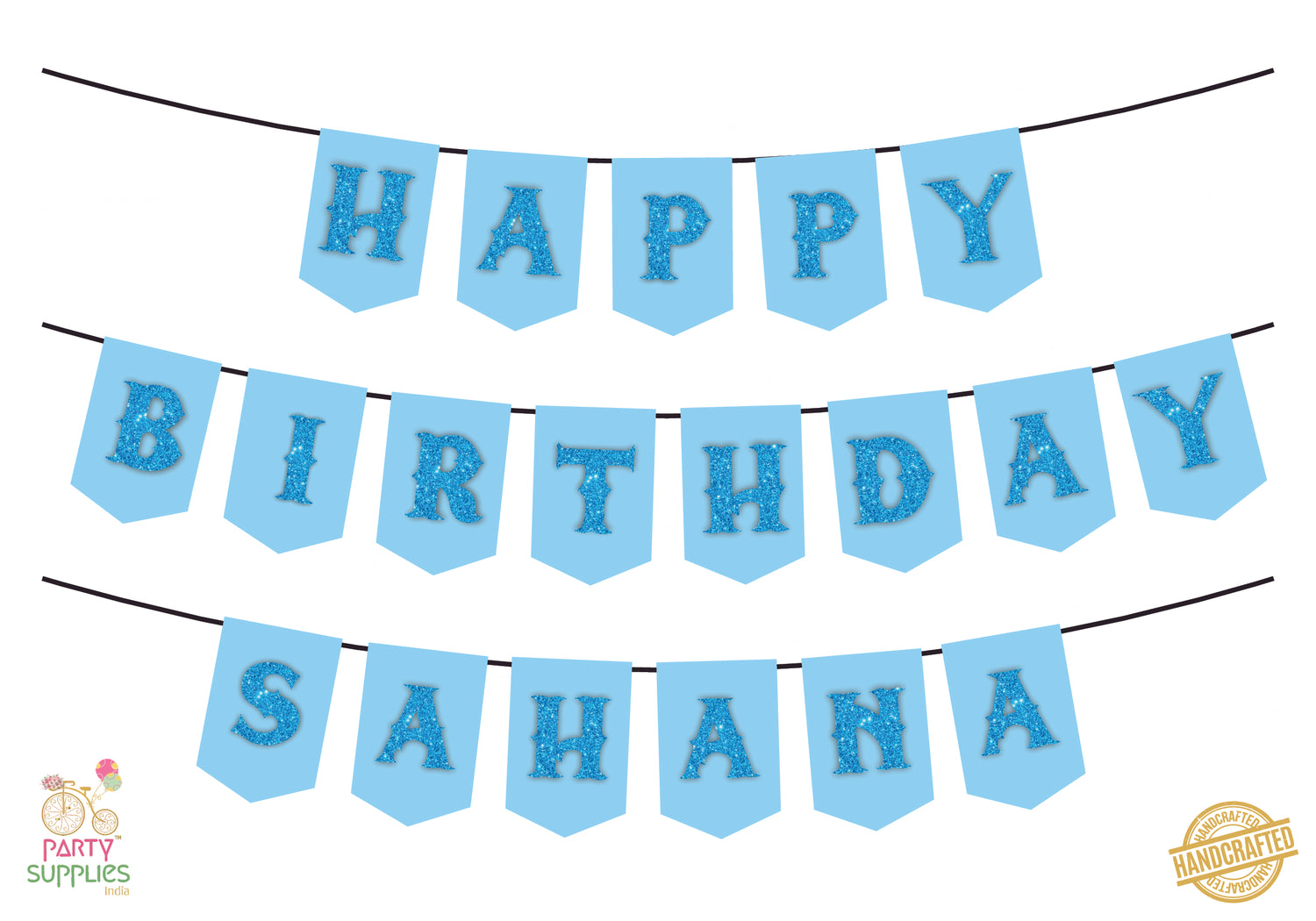 Hand Crafted Sky Blue with Blue Happy Birthday Bunting