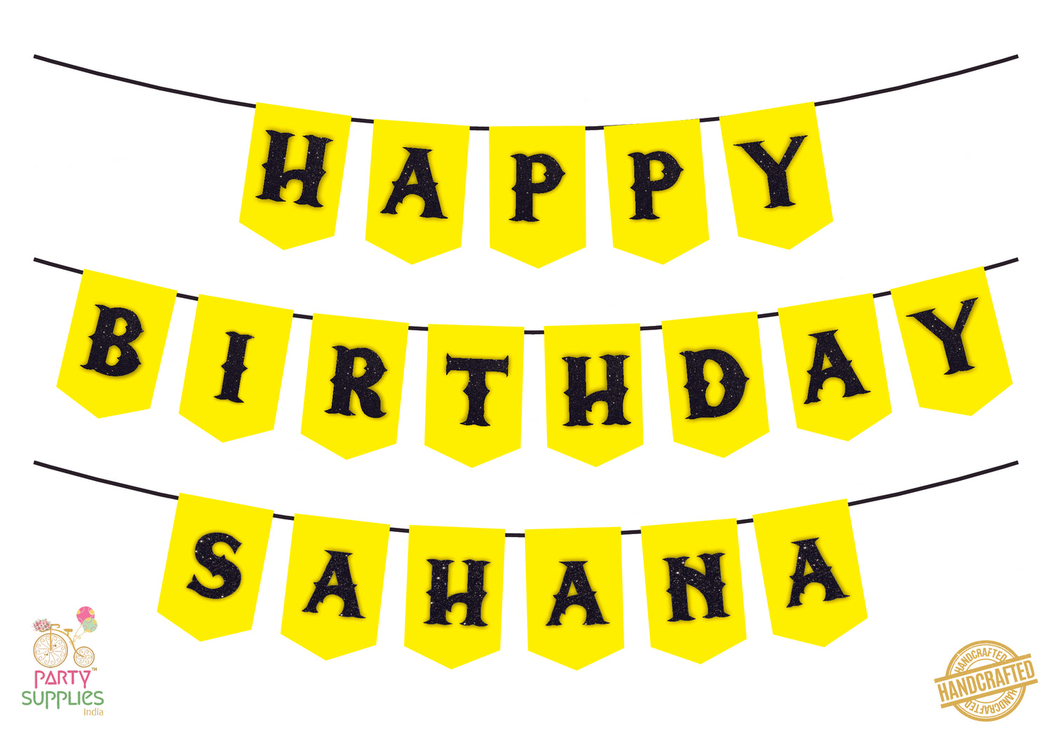 Hand Crafted Yellow with Black Happy Birthday Bunting