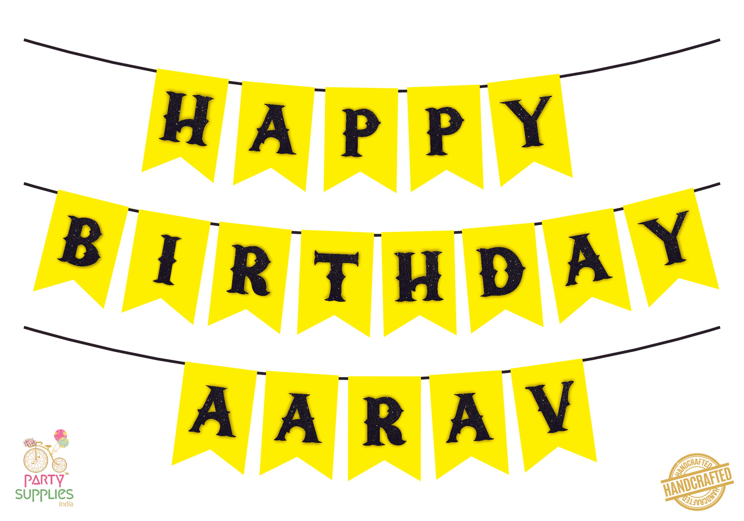 Hand Crafted Yellow with Black Happy Birthday Bunting
